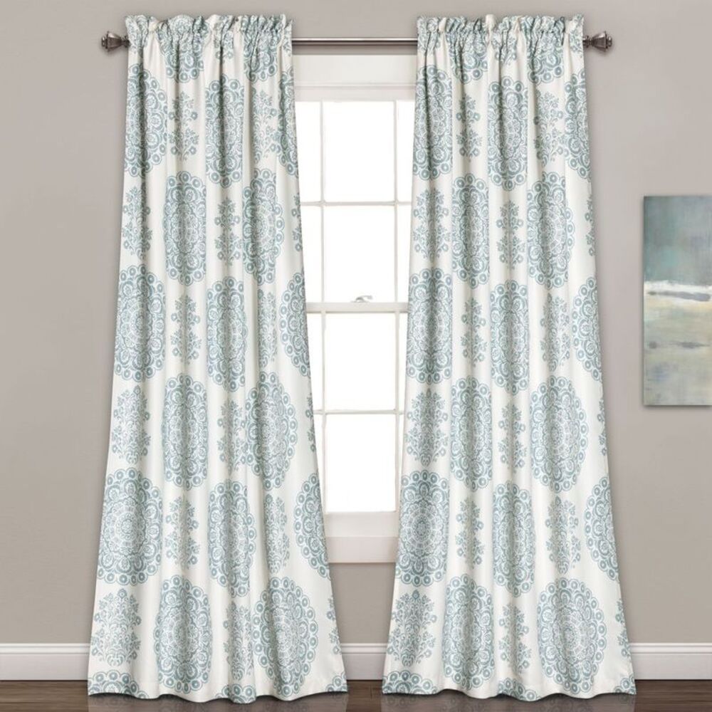 Lush Decor - Set of 2 (95"x52") Evelyn Medallion Rod Pocket Lig Blue